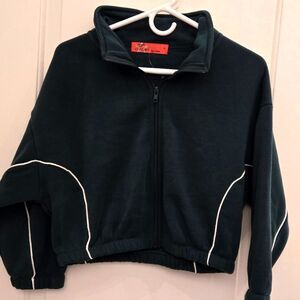 Roma concept by Rosee Cropped Zip-up Green Fleece Sweater - Large - NWOT